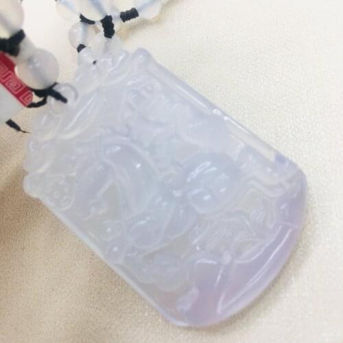 Pure natural ice bottom chalcedony jade Hand-carved light purple zodiac horse pendant with tri-color bead necklace sweater chain