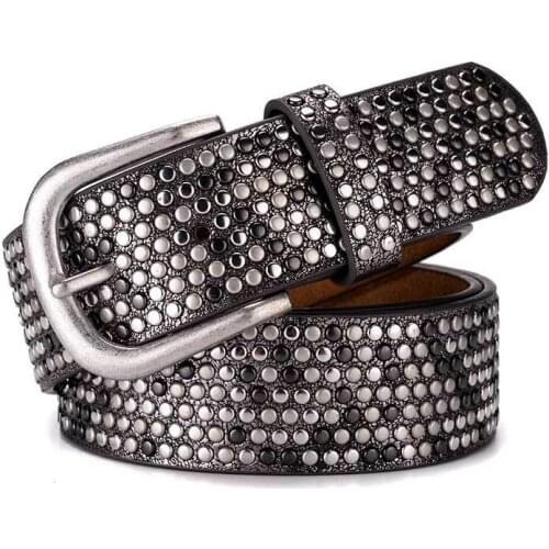 Womens belt fashion casual jeans full diamond inlaid pin buckle Black Belt formal fashion Korean Trend
