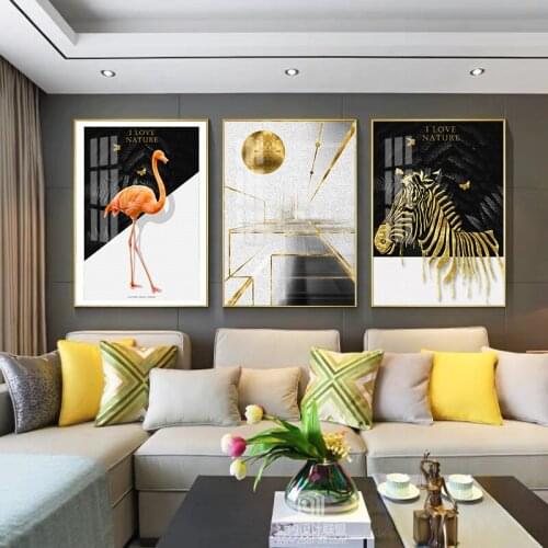 Nordic Flamingo Zebra Abstract Three-Dimensional Space Canvas Painting Art Print Poster Wall Picture For Living Room Home Decor