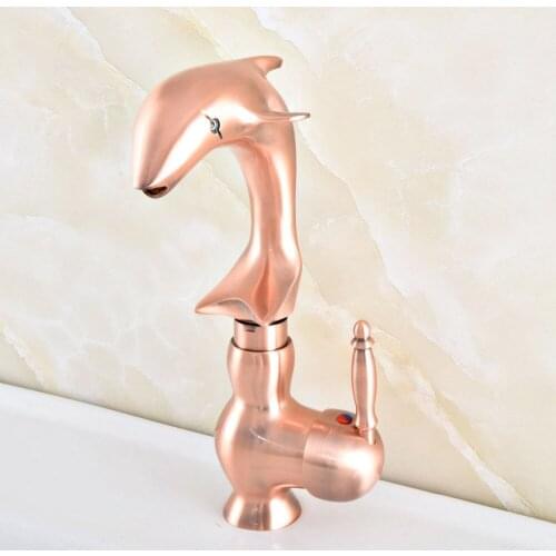 Basin Faucet Antique Red Copper Dolphin Shape Bathroom Sink Faucet Deck Mounted Single Handle Bath Basin Mixer Tap Nsf849