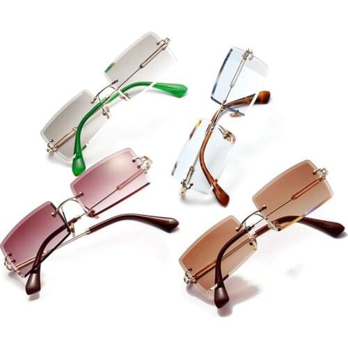 Sunglasses Women Retro Small Rectangle Rimless Square Sun Glasses Summer Style Female UV400 Green Blue Brown Eyewear Droshipping