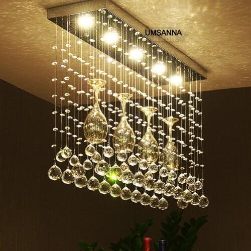 Modern Crystal Chandelier LED Wine Glass Chandeliers Lighting Fixture American Bar Counter Dining Room Restaurant Cups Lamps