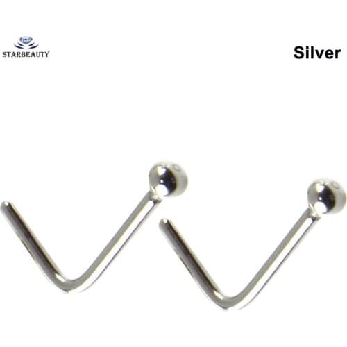 Starbeauty 2pcs/lot 0.8x8mm L Shaped Nose Rings Solid Black Nose Piercing Pin Hook Helix Piercing Stainless Steel Jewelry