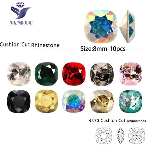 YANRUO 8mm 4470-Cushion Cut Crystal Manicure Rhinestones Nail Decoration Strass Charms Stones For 3D Designs Nails Accessoires