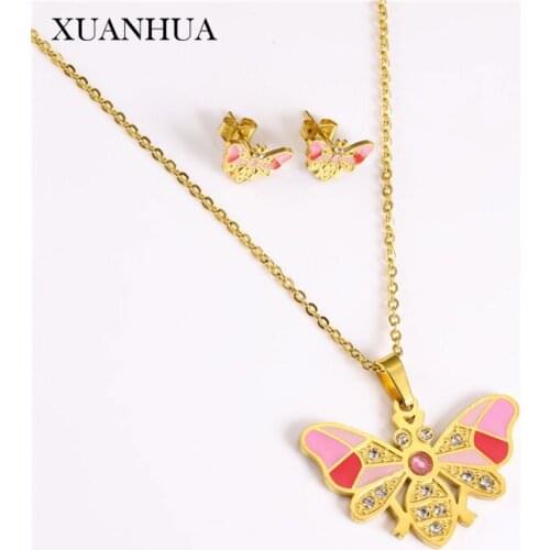 XUANHUA Stainless Steel Jewelry Sets Heart Butterfly Necklace Earrings Set Of Earrings For Women Fashion Jewelry Gifts For Girls