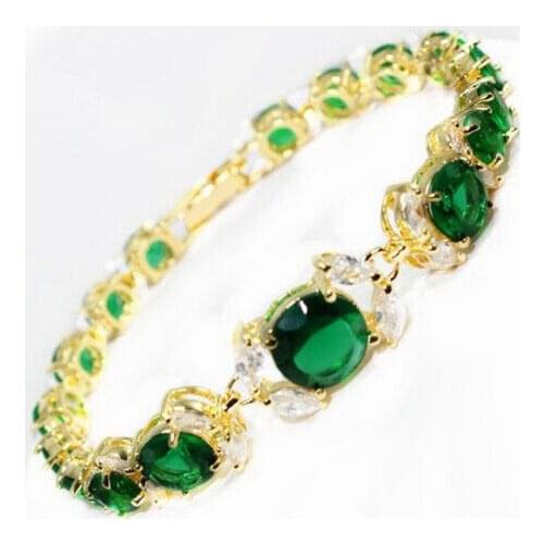 Green Cubic Zirconia Crystal Tassel 18KGP Link Clasp Women Girl Bangle Bracelet