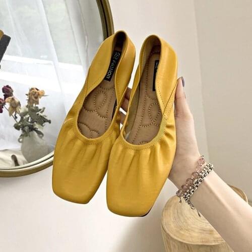 Hot Sale Net Celebrity Square Toe Single Shoes Female Flat Bottom 2021 Spring New Lady Fairy Style All-match One-step Shoes