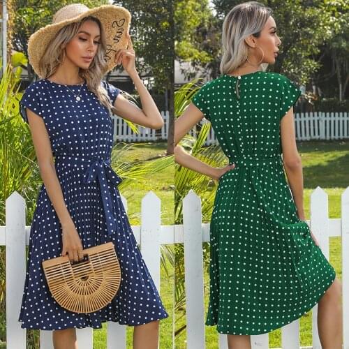 Dresses For Women 2021 New Summer Dress Vacation Tourism Casual Wave Point Round Neck Sexy Dress Vestido De Mujer Robe Longue