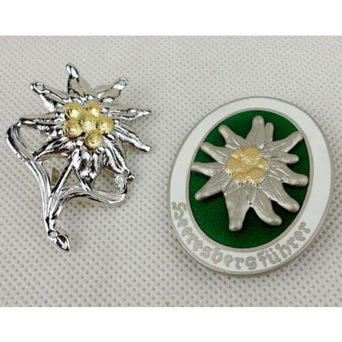 WWII German Metal Mountain Division Edelweiss Cap Badge Pin Insignia