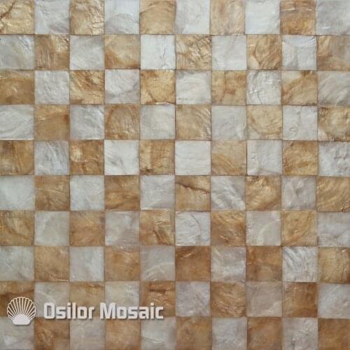 Golden and white color natural 100% capiz shell mother of pearl mosaic tile for living room or ceiling