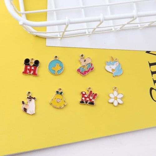 10pc New 2020 Korean Lovely Alloy Oil Pendant Cartoon Various Animal Butterfly Flower Earrings For Girls Diy Jewelry Accessories