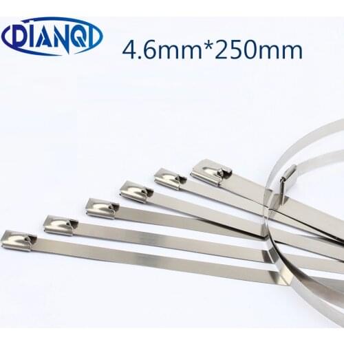 100pcs 4.6mmx250mm 4.6mm*250mm Latching Self-Locking Stainless Steel wires cable ties self-Lock tie wrap zip ties 201 304 316