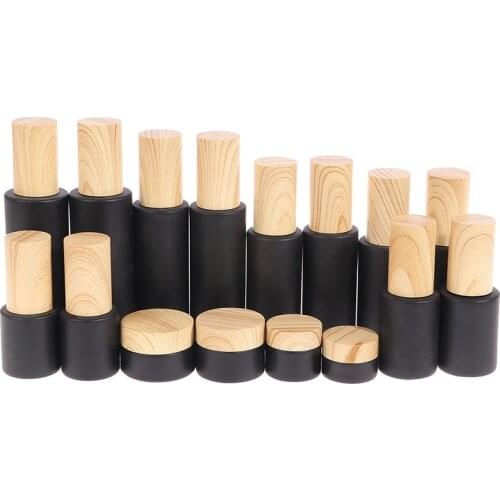 1PC Frosted Glass Jar Skin Care Eye Cream Jars Pot Refillable Bottle Cosmetic Container With Wood Lid Spray Lotion bottle Jars