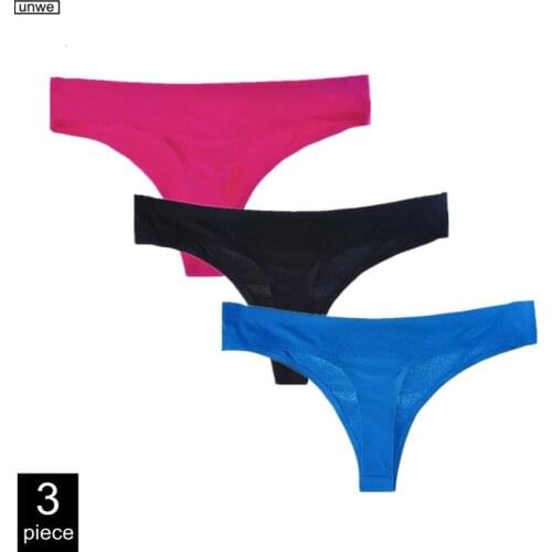 3 Pcs Womens Thong One-piece Seamless Underwear Low-rise Sexy Ice Silk T-pants Cotton Bottom Crotch G-string
