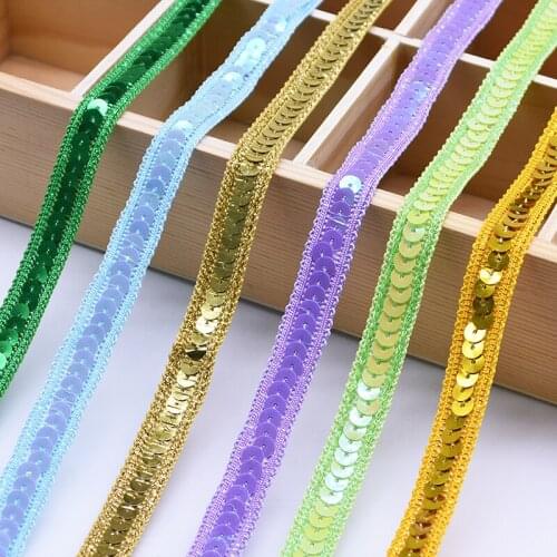 5m 12mm Sequin Lace Ribbons DIY Sewing Lace Trimming Fabric Clothes Accessories Scrapbooking Craft for Home Wedding Decoration