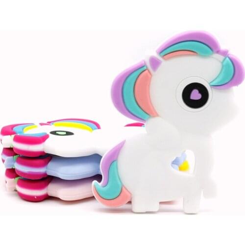 5PCS Unicorn Silicone Teether Chew Teething Nurse Gift Baby Accessories Silicone BPA Free Mordedor Silicone Infant Pacifier Chai