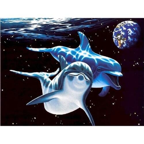 5D Diy diamond painting cross stitch kit Diamond embroidery Dolphin House 3d Round Diamond mosaic pasted Full Stickers