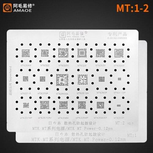 Amaoe MT1 MT2 BGA Reballing Stencil For MT6356W 6325V 6329 6353V 6371P MTK MT Power IC Chip Solder Tin Planting Net Square Hole