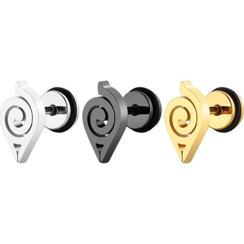 Anime Gold Black Color Earrings Stainless Steel Geometric Punk Comic Men Stud Earrings Brincos Jewelry Gifts