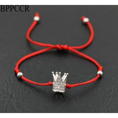 BPPCCR Top Micro Pave CZ Crystal Rhinestone Copper Imperial Crown Braid Red Rope Strings Thread Lovers Lucky Bracelets Women