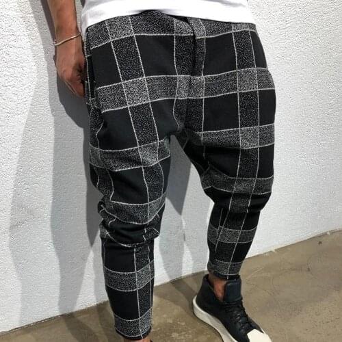 Pants Fashion Men 3D Plaid Print Pocket Trousers Pencil Pants Casual Sports Gym Wear