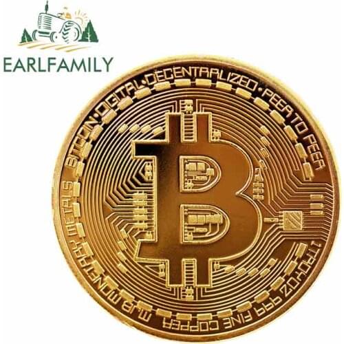EARLFAMILY 13cm x 12.9cm for Bitcoin Logo Car Stickers Helmet Motorcycle Sunscreen Vinyl JDM Bumper Trunk Truck Graphics Decal