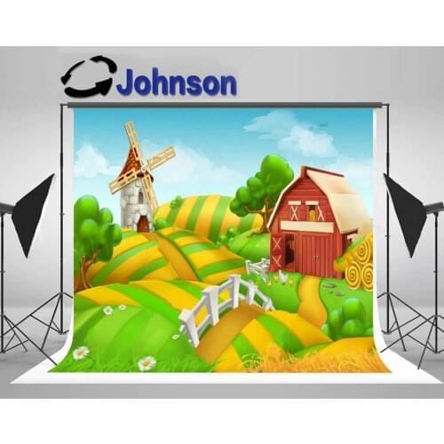 Farm Field Landscape Barn Cottage Fence Pinwheel Tree backdrop Computer print children kids background