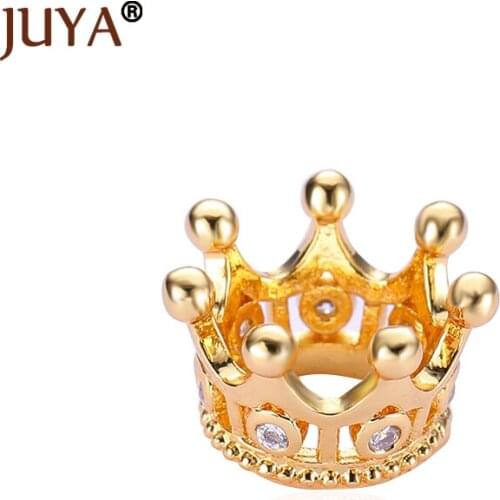 Supplies For Jewelry Copper Metal Micro Pave CZ Cubic Zirconia Crown Beads For DIY Beaded Bracelets Findings Bead Accessories