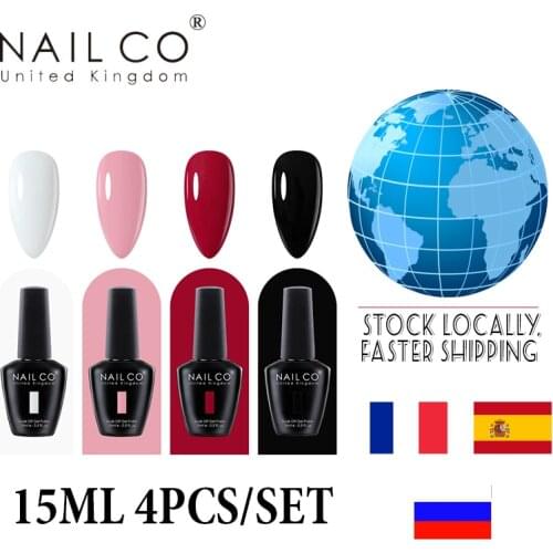 NAILCO 4pcs/Set UV Gel Nail Polish Nude Glitter Semi Permanent Soak Off Nail Art Varnish Hybrid Base Top Coat Gel Nails Polish