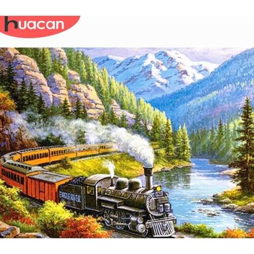 HUACAN 5D DIY Diamond Painting Train Landscape Cross Stitch Diamond Embroidery Sale Decoration Home