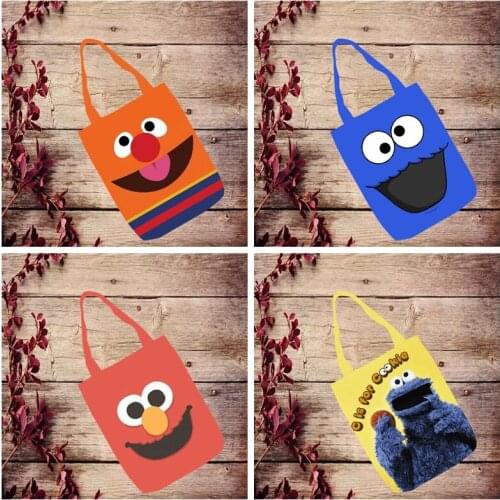 IVYYE Sesame Street Style Fashion Anime Foldable Canvas Shopping Bag Casual Shoulder Bags Customized Tote Handbag Lady Girls New