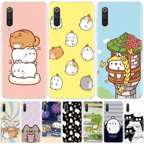 Kawaii Molang Cartoon Anime cat Phone Case for Xiaomi Note 10 Mi 11 9 8 CC9 5X 6X A1 A2 A3 9T 10T Lite Pro Poco F1 X3 NFC F3 Cov