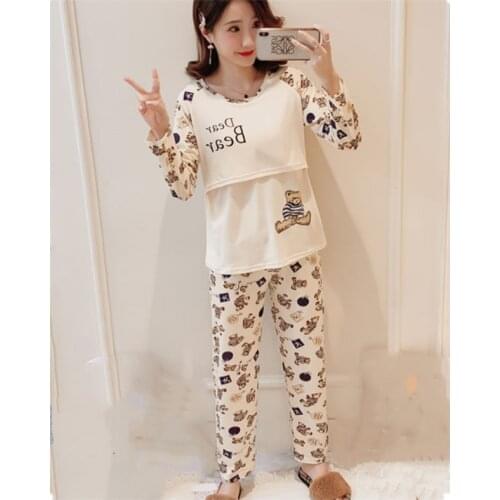 Nursing Maternity Womens Clothing Sets Long Sleeve Pajamas Clothes For Pregnancy Women Breastfeeding Sleepwear Homewear D0084