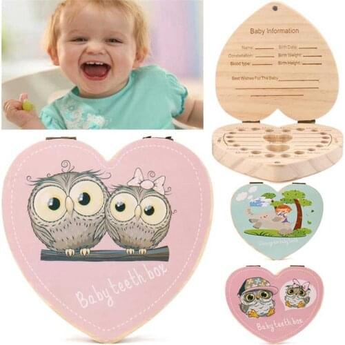 Owl/Elephant Color Paint tooth box Dutch/Englishtext Save Milk Teeth Baby Wood Case Save Milk Teeth Collection Organizer Holder