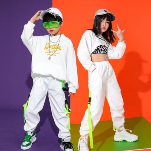 White Jazz Dance Costume Kids Hip Hop Practice Wear Street Dance Tide Boy Stage Performance Clothing Hiphop Rave Clothes PP014