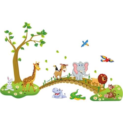 Cartoon Lovely animals cross the bridge DIY Vinyl Wall Stickers Kids room gift Home decoration Art Decals creative 3D Wallpaper