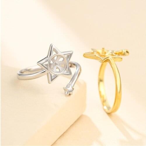 Ring Setting for 8mm-10mm Round Beads or Pearls Gold Plated 925 Silver Ring Blank Adjustable Star Shape Ring Base SR0159