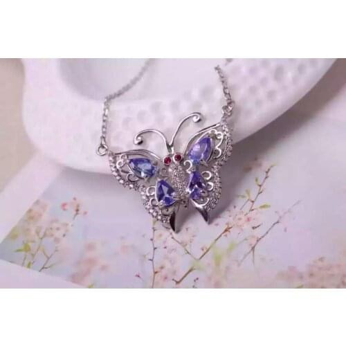 Natural blue tanzanite Necklace natural gemstone Pendant Necklace for Girls Ladies Fashion elegant butterfly party fine Jewelry