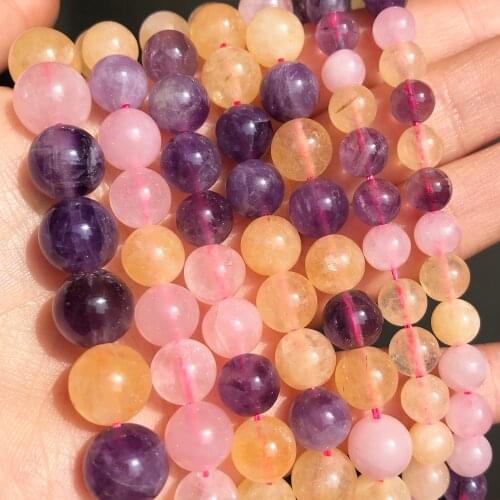 Natural Gem Stone Beads Amethysts Rose Quartzs Minerals Beads for Jewelry Making DIY Bracelet Accessories 15''Inches 6 8 10mm