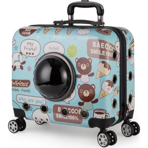 2018 new Cartoon outdoor space portable dog carrier Four wheels Trolley case dog backpack