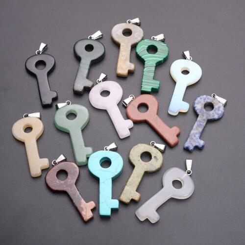 Wholesale 24pcs/lot new fashion Assotred natural stone Cheery Quartz mixed key shape pendants for jewelry making free shipping