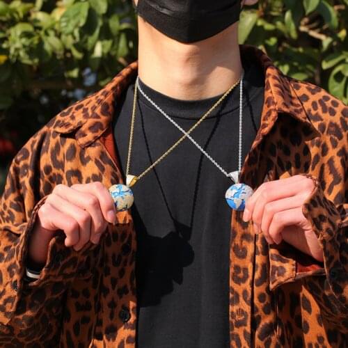 Hip-Hop Drop Zircon Blue Earth Pendant Simple NecKLACE popular logo Mens NecKLACE