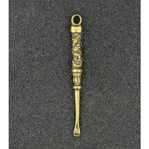 Collectable Chinese Pure Brass Carved Animal Dragon Earpick Exquisite Small Pendant Statues