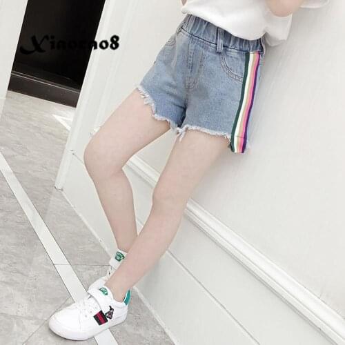 4-16Years Big Girls Summer Shorts Children Denim Side Striped Shorts for Girls Kids Tassel Jeans Short Pants 5 6 8 10 12 14 15