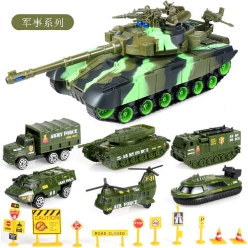 Super Large Tank with small car Storage Toy Story Music Fall Resistant Inertial Car Military Model Alloy toy for Boy