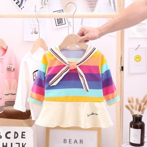 2021 Spring Girls Sweatshirt Hoodies Autumn Hooded For Rainbow stripes Kids Outerwear Children Clothes Casual Toddler Sweatshirt