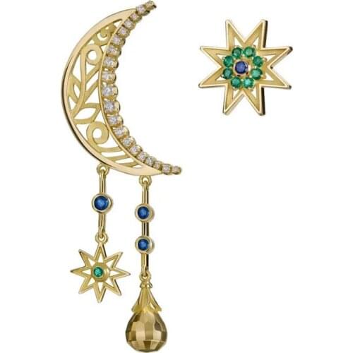 Vintage Unusual Earrings Exaggeration Charm Stars Moon Asymmetry Piercing Jewelry Womens Wedding Party Fashion Drop Earrings