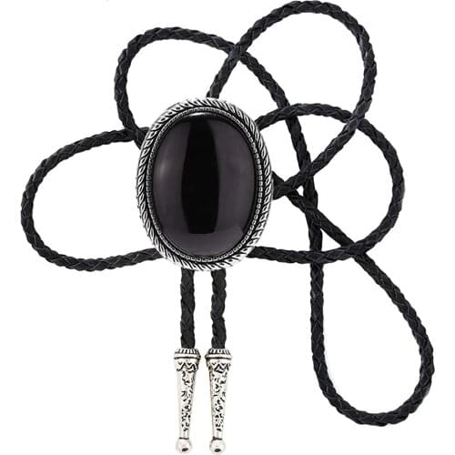 Vintage Bolo Tie Cowboy Western Bolo Tie with Black Stone Pendant Necklace