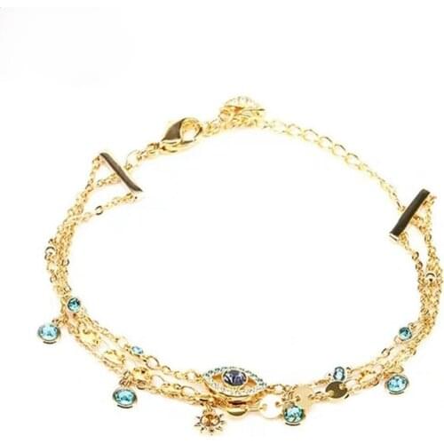 High Quality SWA Fashion Jewelry Bohemian Style Multi-Layer Chain For Womens Retro Eyes Three-Layer Charm Bracelet