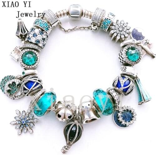 XIAOYI 2020 New 100% S925 green lucky leaf airplane Magic book Pumpkin snowflake DIY bracelet for European beauty wedding gift